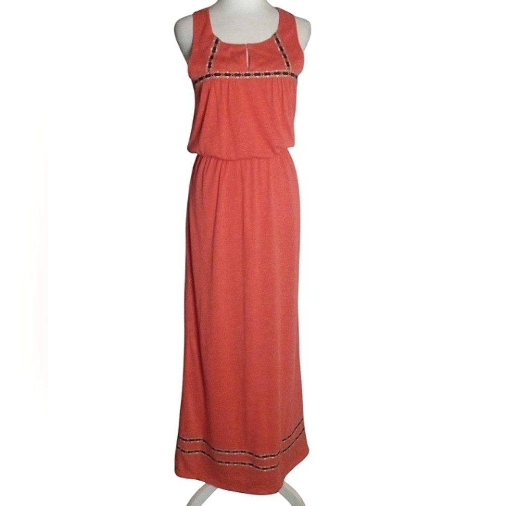 THML Boho Embroidered Flowy Tank Style Lined Maxi Dress Melon Size Small
